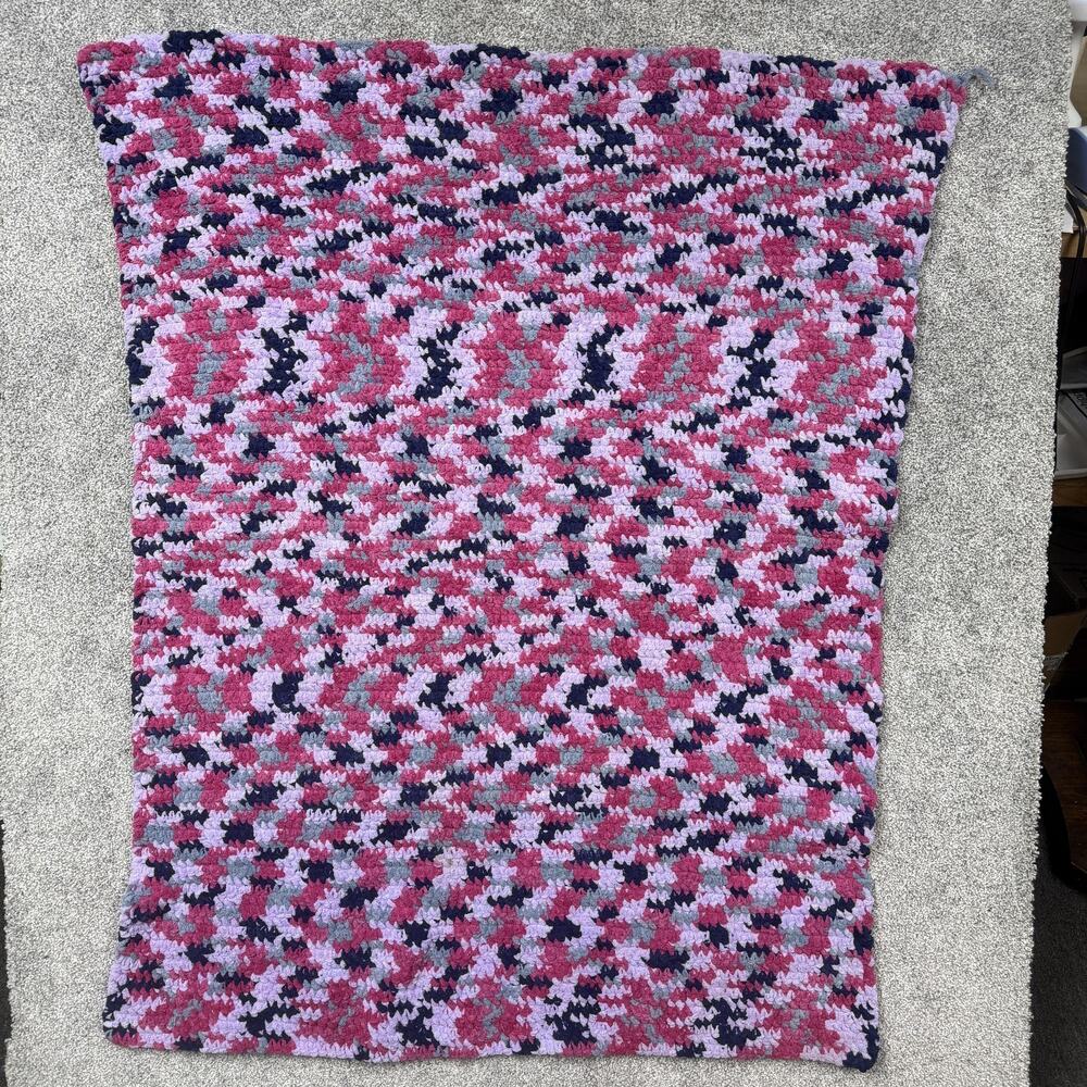 Handmade Crochet Throw Blanket 39x46 Pink Purple Blue Gray Kids Boho Decor